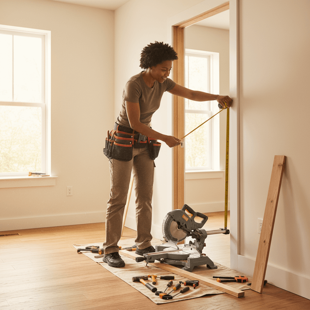 Handyman Services - Technician performing interior carpentry repairs