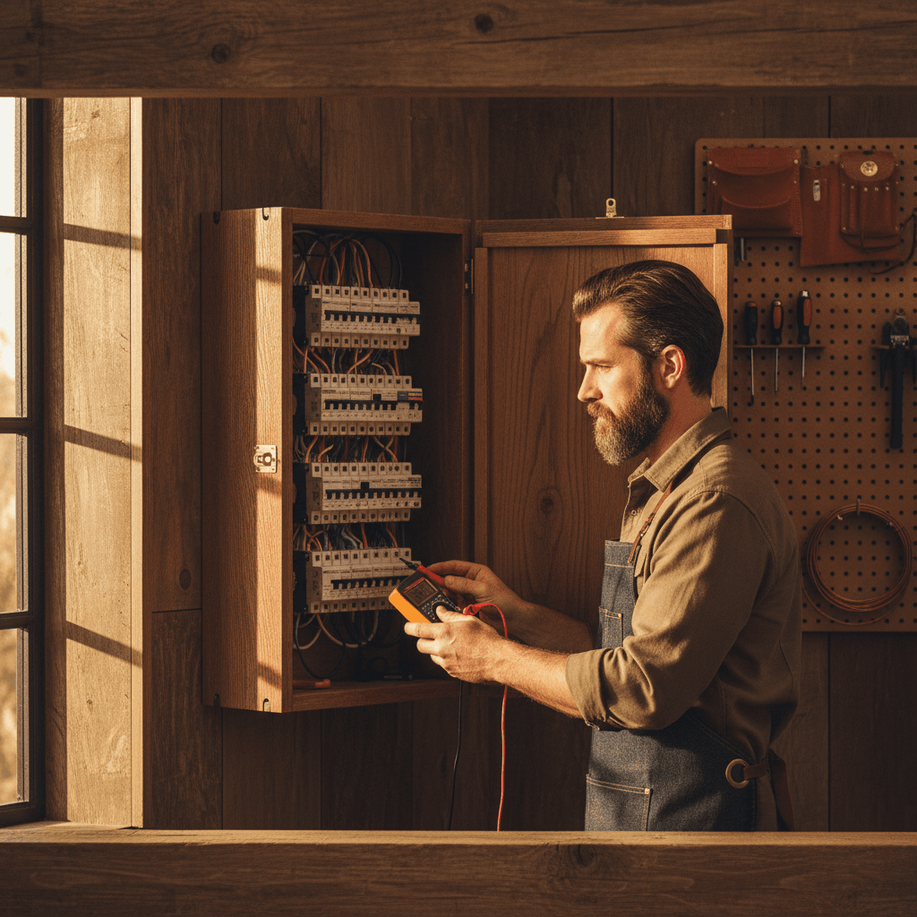 Electrical Works - Electrician testing circuit breaker safety