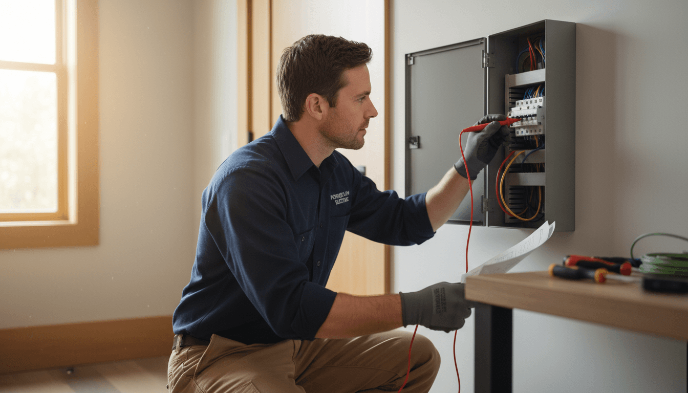 Professional technician performing electrical maintenance in a Welwyn Garden City home